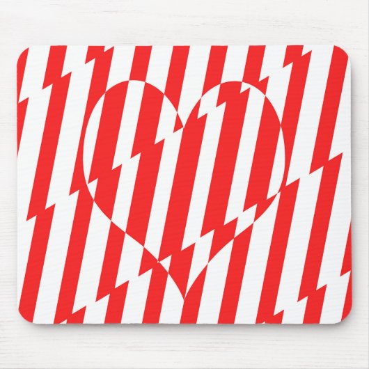 Abstract Red n White Stripes Valentijn Heart Muismat (Voorkant)