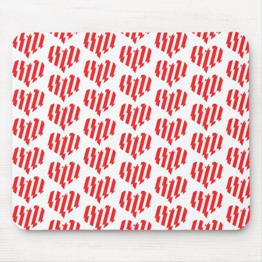 Abstract Red n White Stripes Valentijn Heart Muismat (Voorkant)
