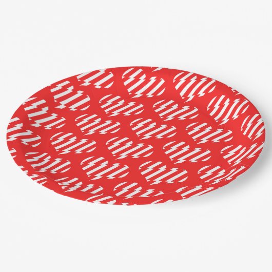 Abstract Red n White Stripes Valentijn Heart Papieren Bordje (Gekanteld)