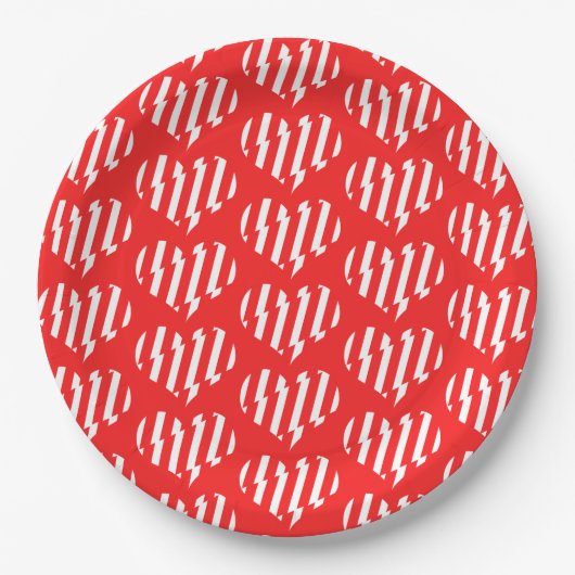 Abstract Red n White Stripes Valentijn Heart Papieren Bordje (Voorkant)