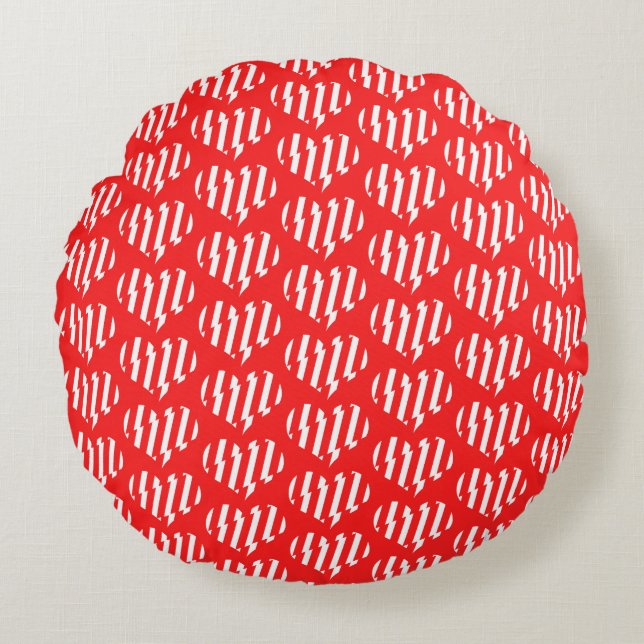 Abstract Red n White Stripes Valentijn Heart Rond Kussen (Voorkant)