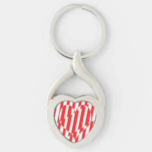 Abstract Red n White Stripes Valentijn Heart Sleutelhanger
