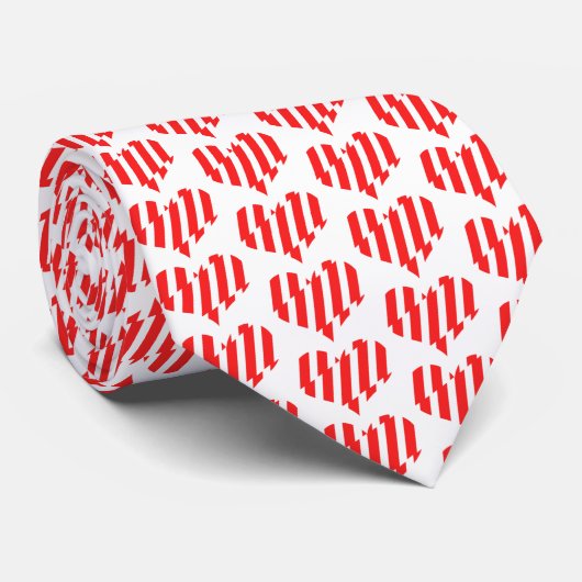 Abstract Red n White Stripes Valentijn Heart Stropdas (Opgerold)