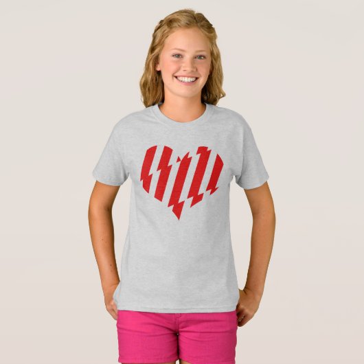 Abstract Red n White Stripes Valentijn Heart T-shirt (Voorkant volledig)