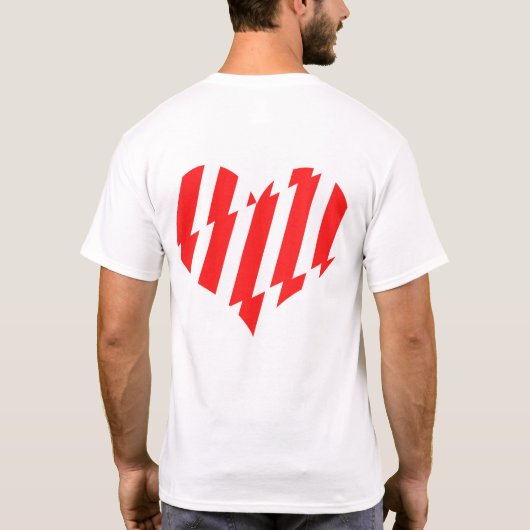 Abstract Red n White Stripes Valentijn Heart T-shirt (Achterkant)