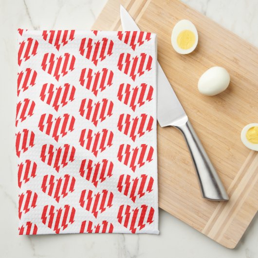 Abstract Red n White Stripes Valentijn Heart Theedoek (Quarter Fold)