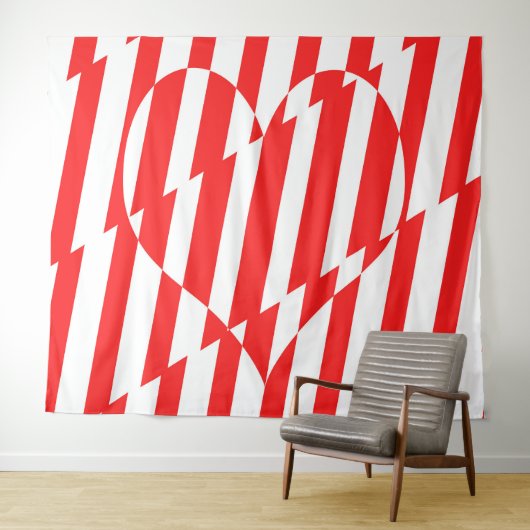 Abstract Red n White Stripes Valentijn Heart Wandkleed (In Situ (horizontaal))