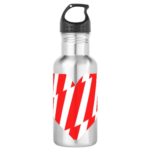 Abstract Red n White Stripes Valentijn Heart Waterfles (Voorkant)