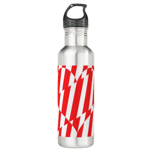 Abstract Red n White Stripes Valentijn Heart Waterfles (Voorkant)
