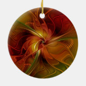Abstract Red Orange Brown Green Fractal Art Flower Keramisch Ornament (Achterkant)