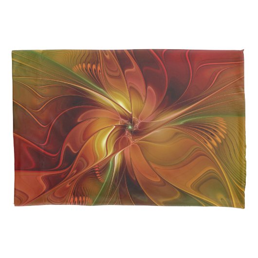 Abstract Red Orange Brown Green Fractal Art Flower Kussensloop (Voorkant)