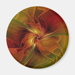 Abstract Red Orange Brown Green Fractal Art Flower Magneet