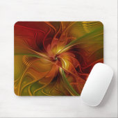 Abstract Red Orange Brown Green Fractal Art Flower Muismat (Met muis)