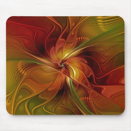 Abstract Red Orange Brown Green Fractal Art Flower Muismat (Voorkant)