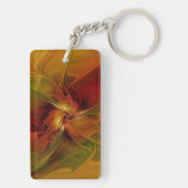 Abstract Red Orange Brown Green Fractal Art Flower Sleutelhanger (achterkant)