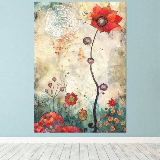 Abstract Red Poppy Wall Art Home and Office Print  (Insitu (Houten vloer))