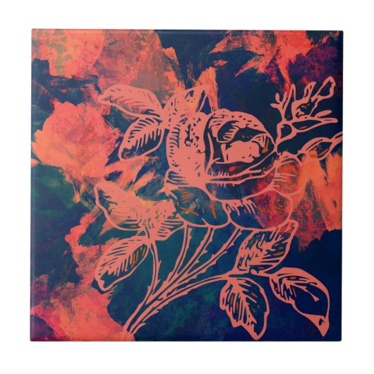 Abstract Red Rose Art Tegeltje (Voorkant)