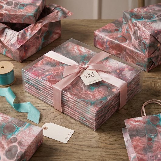 Abstract Red Teal Fluid Art Faux Foil Sparkling Tissuepapier