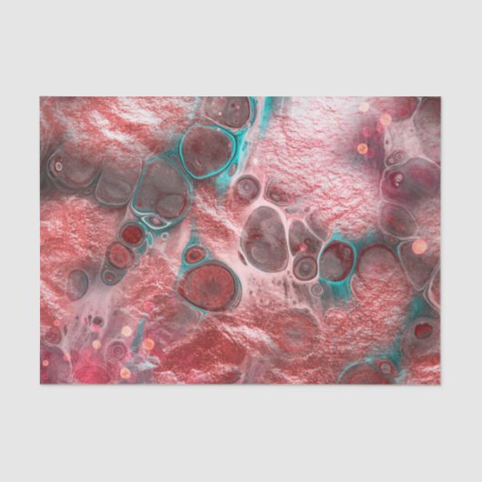 Abstract Red Teal Fluid Art Faux Foil Sparkling Tissuepapier (Voorkant)