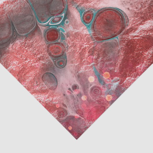 Abstract Red Teal Fluid Art Faux Foil Sparkling Tissuepapier (Detail)