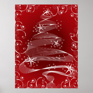 Abstract Red X'mas Tree & Swirls Poster