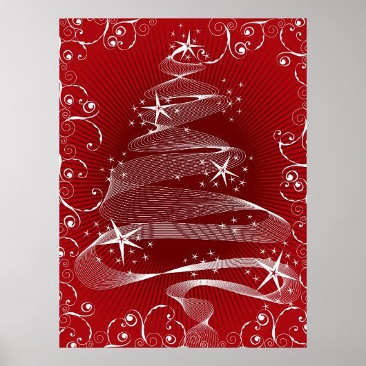 Abstract Red X'mas Tree & Swirls Poster (Voorkant)