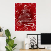 Abstract Red X'mas Tree & Swirls Poster (Thuiskantoor)