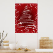 Abstract Red X'mas Tree & Swirls Poster (Keuken)