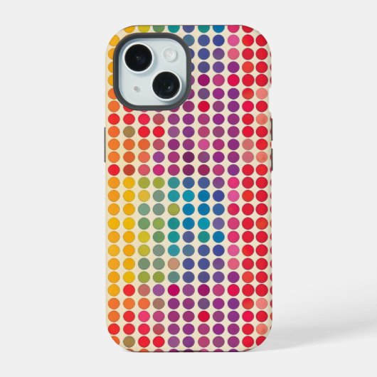 Abstract regenboog dotpatroon iPhone 15 case (Achterkant)