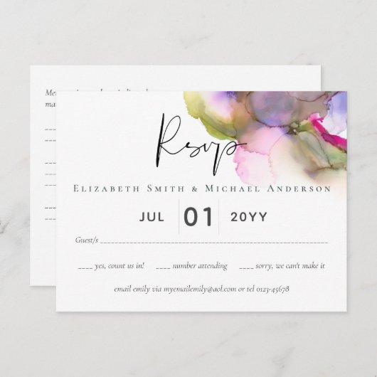 Abstract Regenboog Paarse Bruiloft Briefkaart (Voorkant / Achterkant)