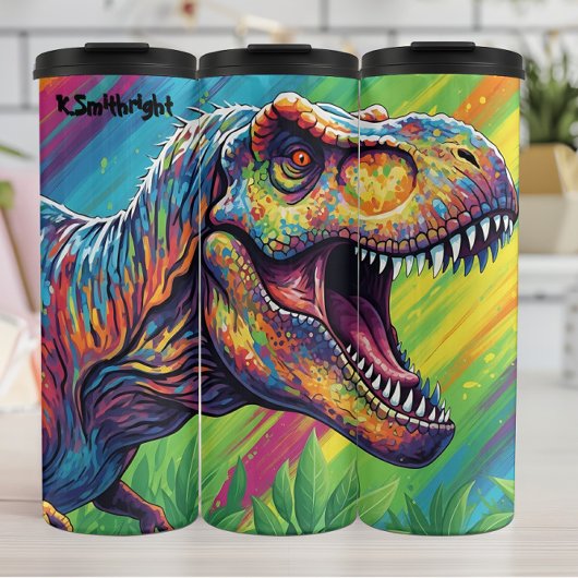 Abstract Regenboog T-Rex Brullende Kunst Thermosbeker