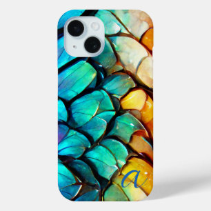 Abstract Regenboog Vissen Schubben Geborduurd Luxe iPhone 15 Case