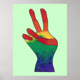 Abstract regenboog vredeshand teken aangepaste pos poster