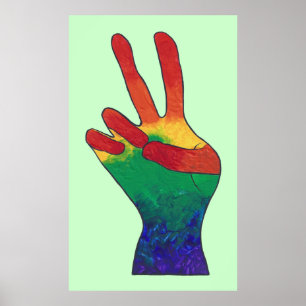 Abstract regenboog vredeshand teken aangepaste pos poster
