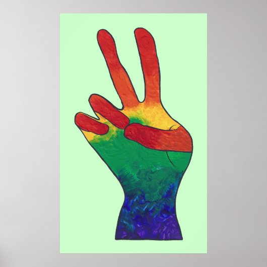 Abstract regenboog vredeshand teken aangepaste pos poster (Voorkant)