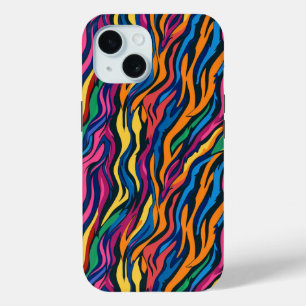 Abstract regenboog zebrapatroon iPhone 15 case