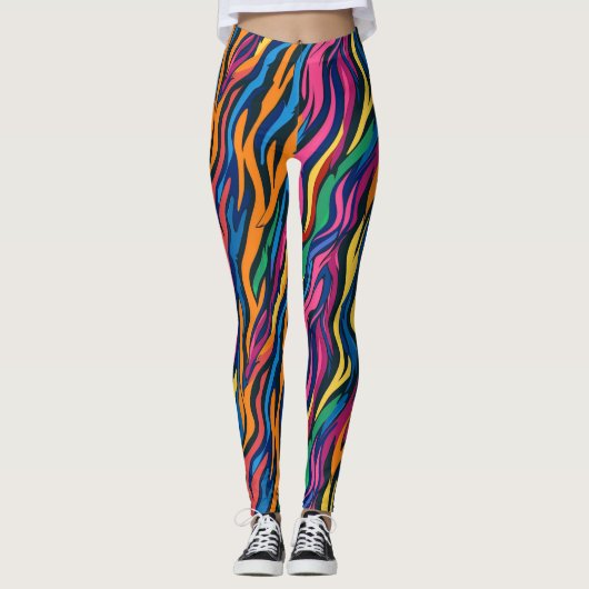 Abstract regenboog zebrapatroon leggings (Voorkant)