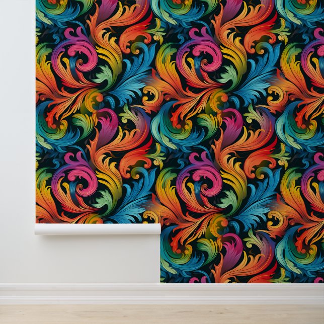 Abstract regenboogbladpatroon behang (Applicatie)