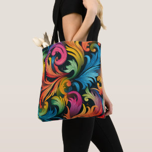 Abstract regenboogbladpatroon tote bag