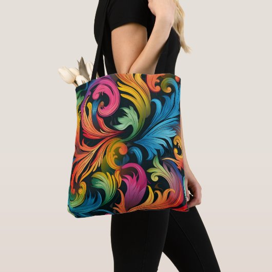 Abstract regenboogbladpatroon tote bag (Dichtbij)