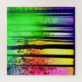 Abstract regenboogbos en zwarte silhouetbomen legpuzzel (Verticaal)