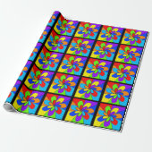 Abstract regenboogkleurig bloemontwerp cadeaupapier (Uitgerold)