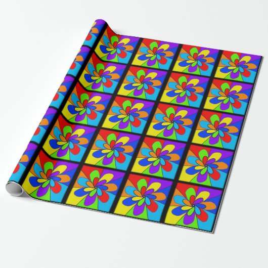 Abstract regenboogkleurig bloemontwerp cadeaupapier (Uitgerold)