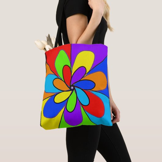Abstract regenboogkleurig bloemontwerp tote bag (Dichtbij)