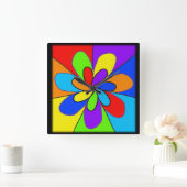 Abstract regenboogkleurig bloemontwerp vierkante klok (Huis)