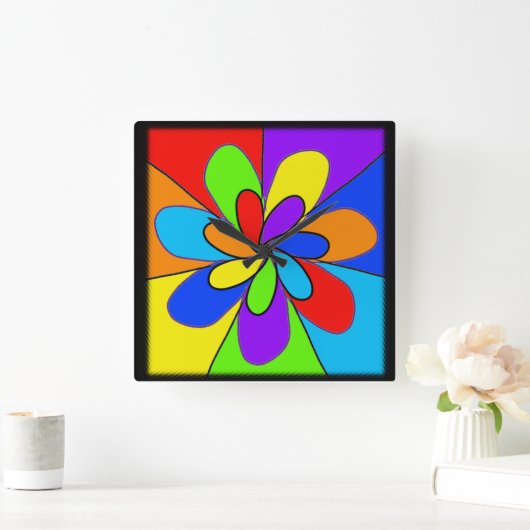 Abstract regenboogkleurig bloemontwerp vierkante klok (Huis)