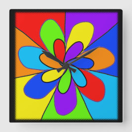 Abstract regenboogkleurig bloemontwerp vierkante klok
