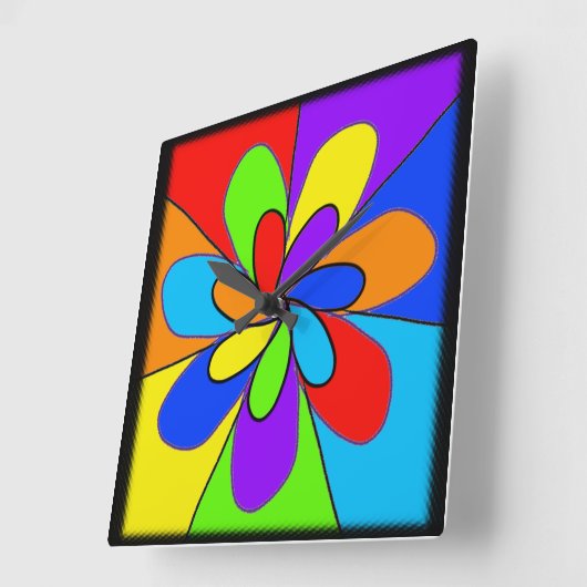 Abstract regenboogkleurig bloemontwerp vierkante klok (Hoek)