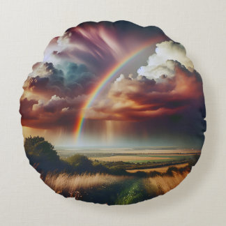 Abstract regenboogkussen 🌈✨ rond kussen