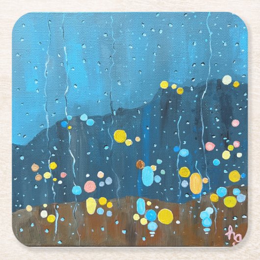 Abstract regenschilderij kartonnen onderzetters (Voorkant)